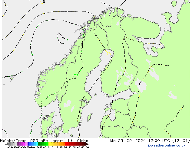 Geop./Temp. 950 hPa UK-Global lun 23.09.2024 13 UTC