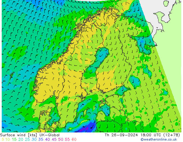 Surface wind UK-Global Th 26.09.2024 18 UTC