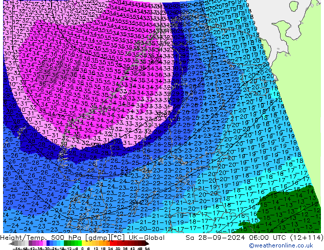 Height/Temp. 500 hPa UK-Global Sa 28.09.2024 06 UTC