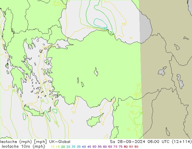 Isotachs (mph) UK-Global Sa 28.09.2024 06 UTC