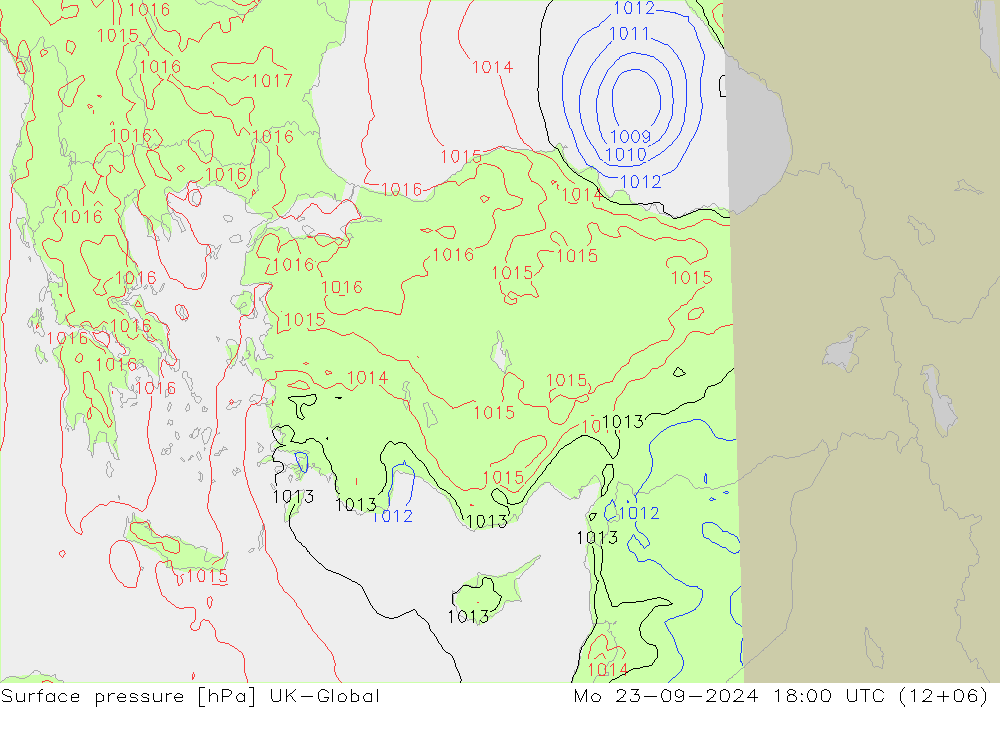 Surface pressure UK-Global Mo 23.09.2024 18 UTC