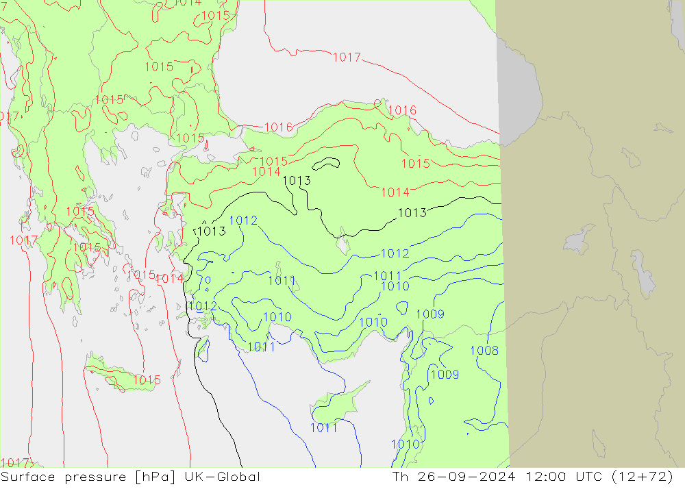 Surface pressure UK-Global Th 26.09.2024 12 UTC