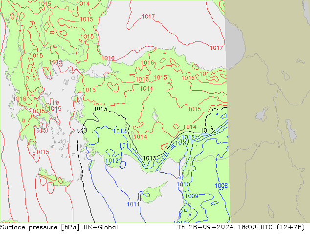 Surface pressure UK-Global Th 26.09.2024 18 UTC