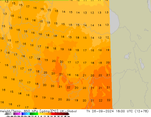 Height/Temp. 850 hPa UK-Global Th 26.09.2024 18 UTC