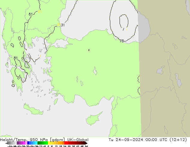 Height/Temp. 950 hPa UK-Global Ter 24.09.2024 00 UTC
