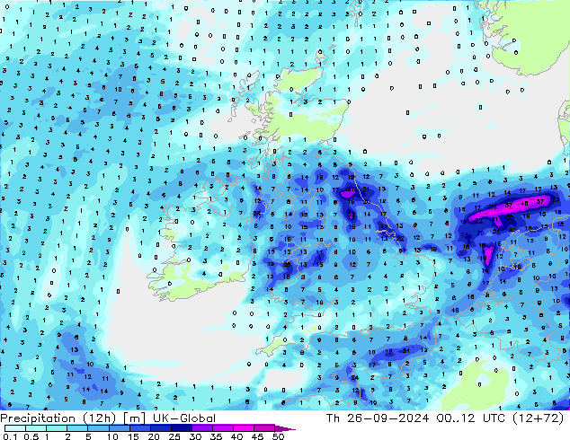 Yağış (12h) UK-Global Per 26.09.2024 12 UTC