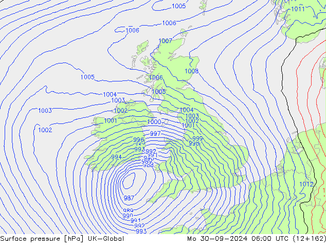 Luchtdruk (Grond) UK-Global ma 30.09.2024 06 UTC