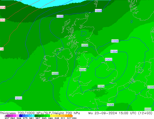 Thck 700-1000 hPa UK-Global lun 23.09.2024 15 UTC