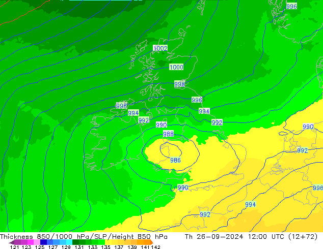 850-1000 hPa Kalınlığı UK-Global Per 26.09.2024 12 UTC