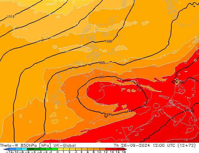 Theta-W 850гПа UK-Global чт 26.09.2024 12 UTC