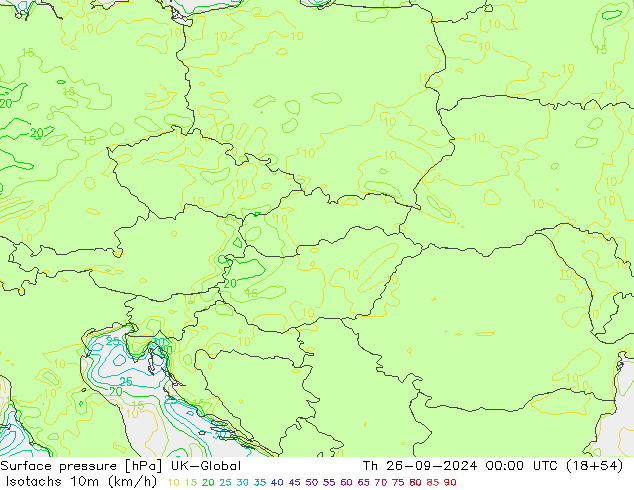 Isotachs (kph) UK-Global Th 26.09.2024 00 UTC