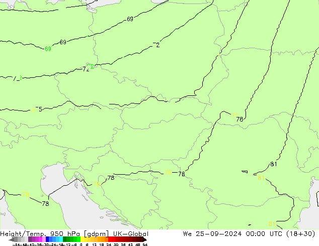 Height/Temp. 950 hPa UK-Global Qua 25.09.2024 00 UTC