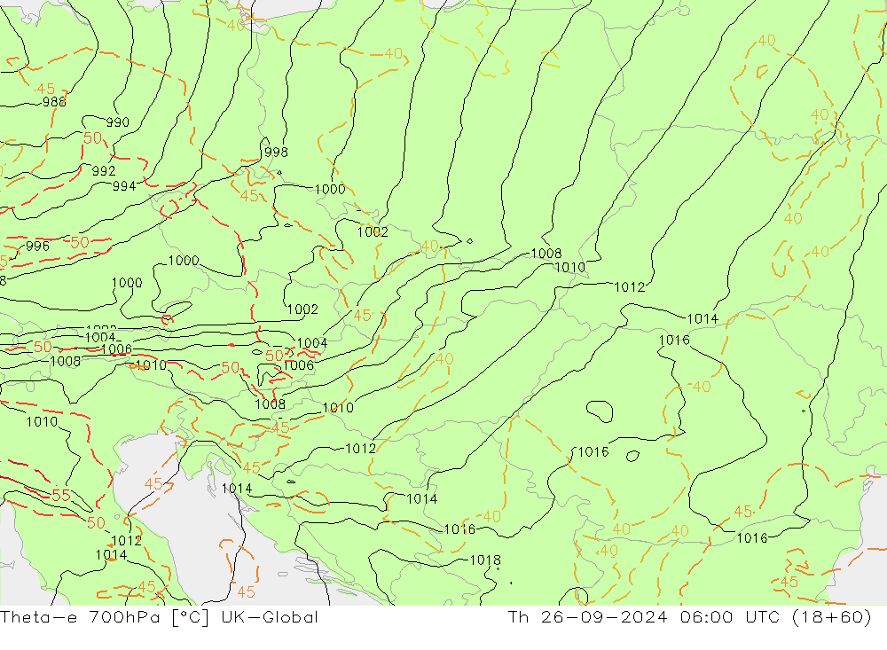 Theta-e 700hPa UK-Global gio 26.09.2024 06 UTC