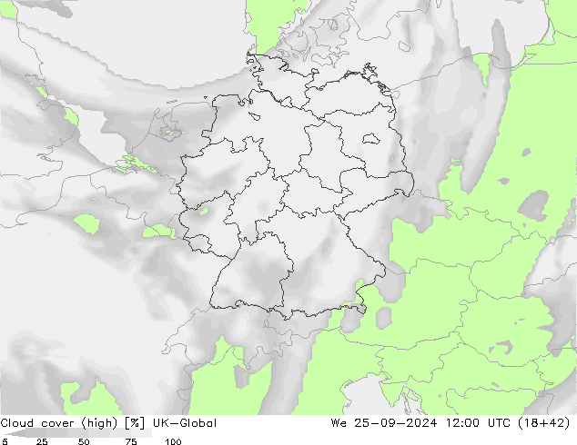 Cloud cover (high) UK-Global We 25.09.2024 12 UTC