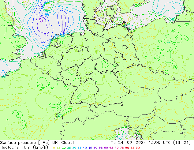 Isotachen (km/h) UK-Global di 24.09.2024 15 UTC