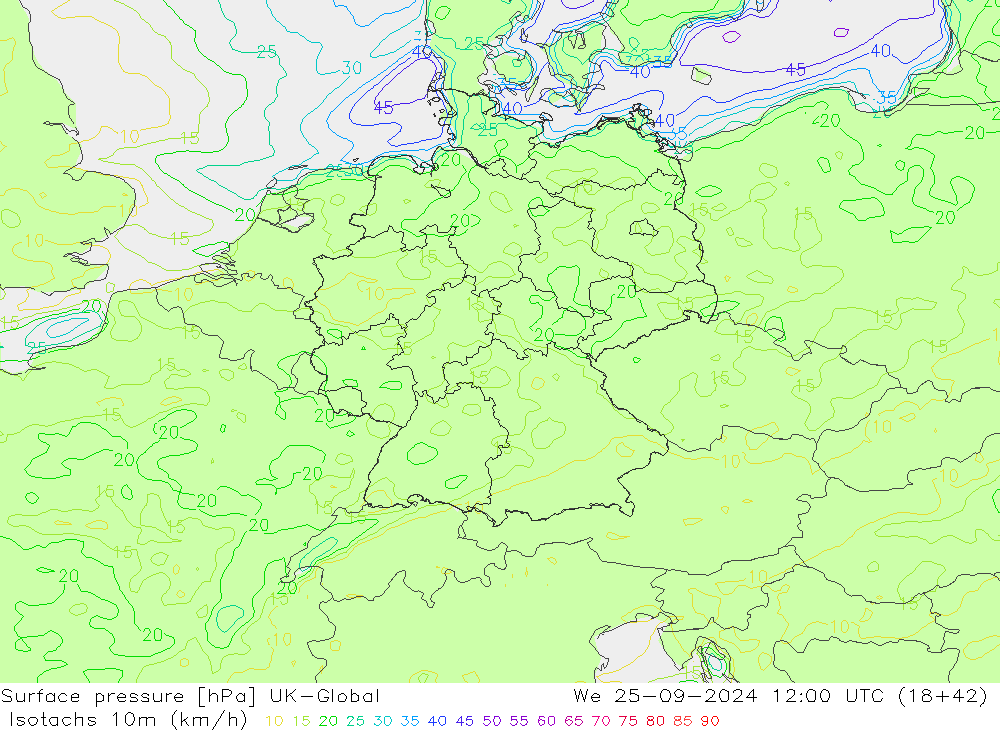 Isotachs (kph) UK-Global ср 25.09.2024 12 UTC