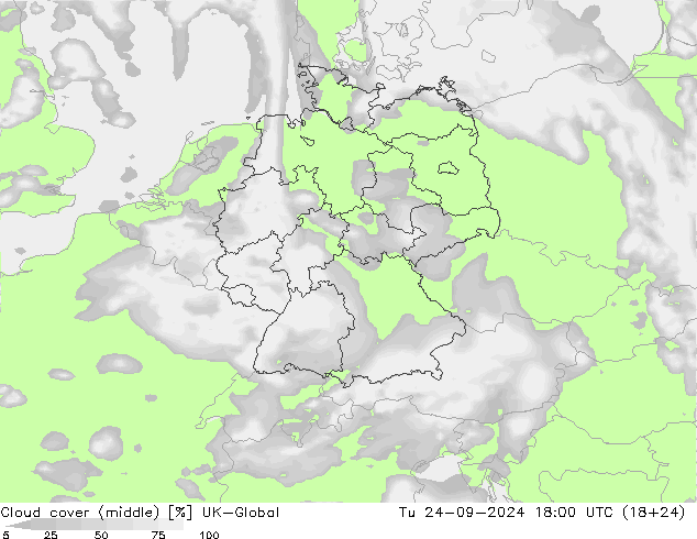 Cloud cover (middle) UK-Global Tu 24.09.2024 18 UTC