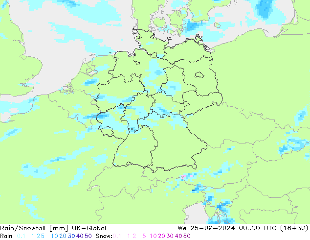 Rain/Snowfall UK-Global Qua 25.09.2024 00 UTC