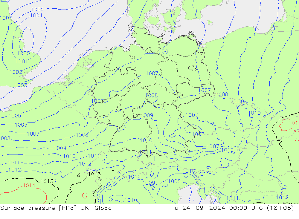 Pressione al suolo UK-Global mar 24.09.2024 00 UTC