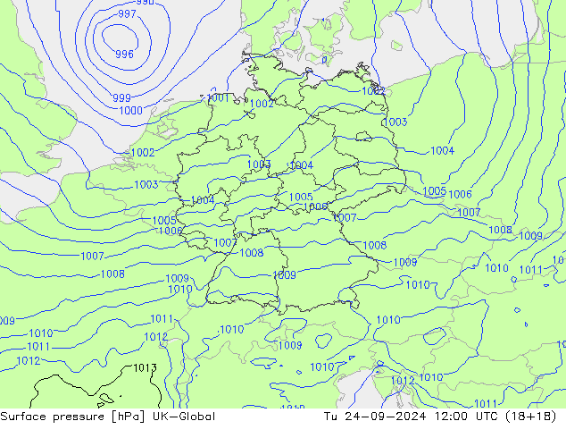 Atmosférický tlak UK-Global Út 24.09.2024 12 UTC