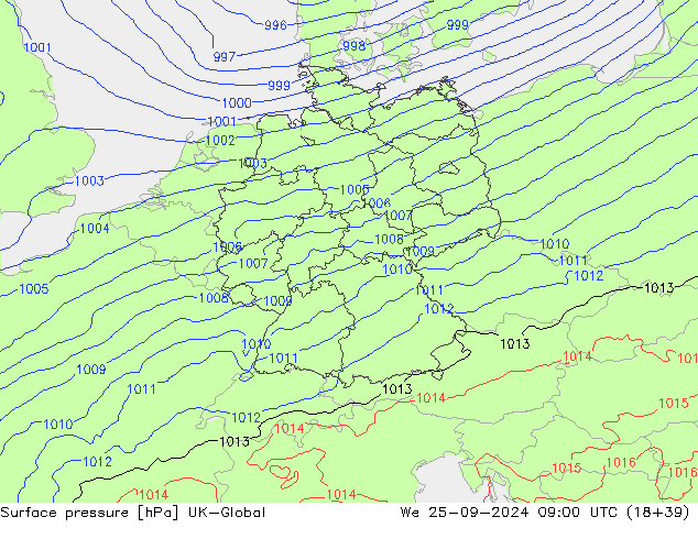 Atmosférický tlak UK-Global St 25.09.2024 09 UTC