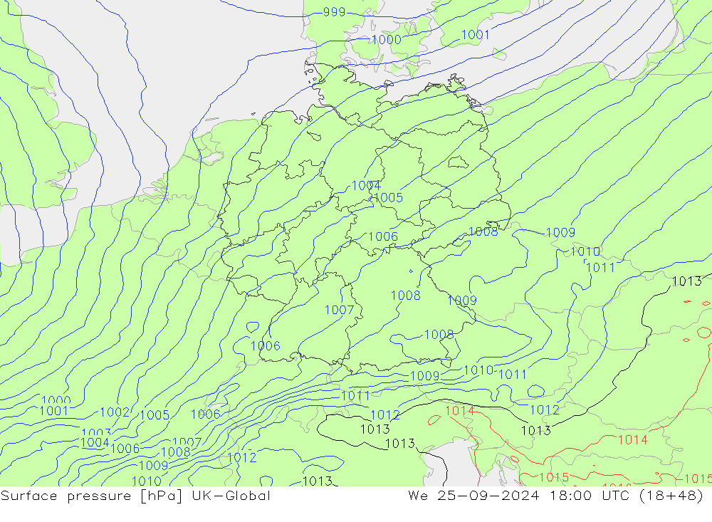 Atmosférický tlak UK-Global St 25.09.2024 18 UTC