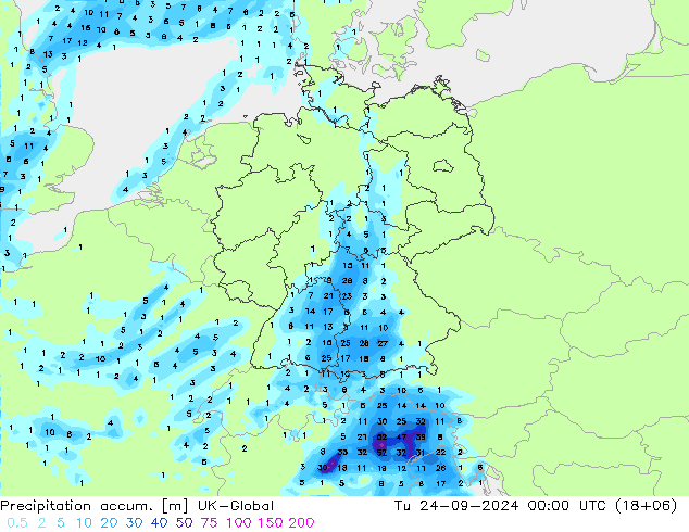 Precipitation accum. UK-Global Tu 24.09.2024 00 UTC