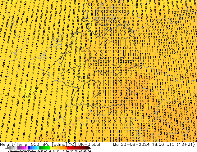 Height/Temp. 850 hPa UK-Global lun 23.09.2024 19 UTC