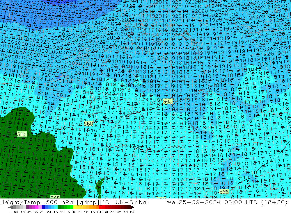 Height/Temp. 500 hPa UK-Global We 25.09.2024 06 UTC