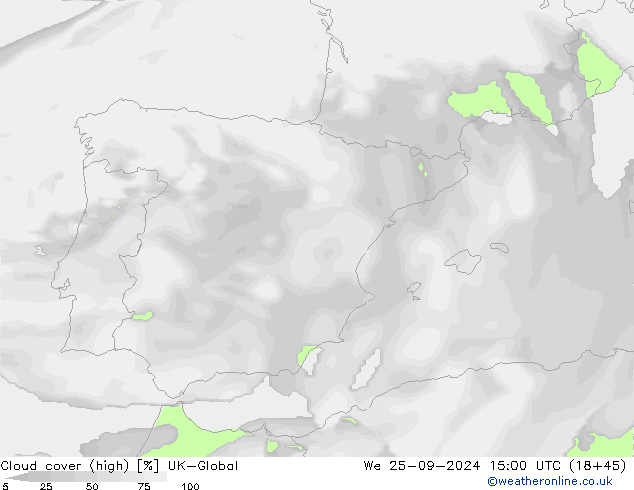 Bewolking (Hoog) UK-Global wo 25.09.2024 15 UTC