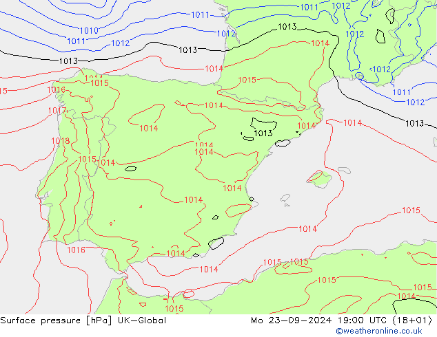 Surface pressure UK-Global Mo 23.09.2024 19 UTC