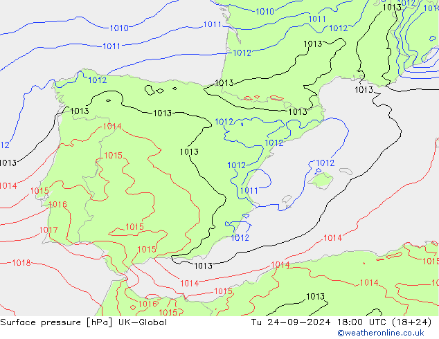 Surface pressure UK-Global Tu 24.09.2024 18 UTC