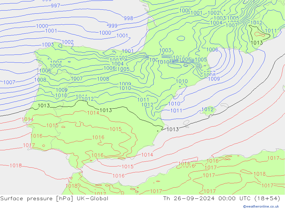 Surface pressure UK-Global Th 26.09.2024 00 UTC