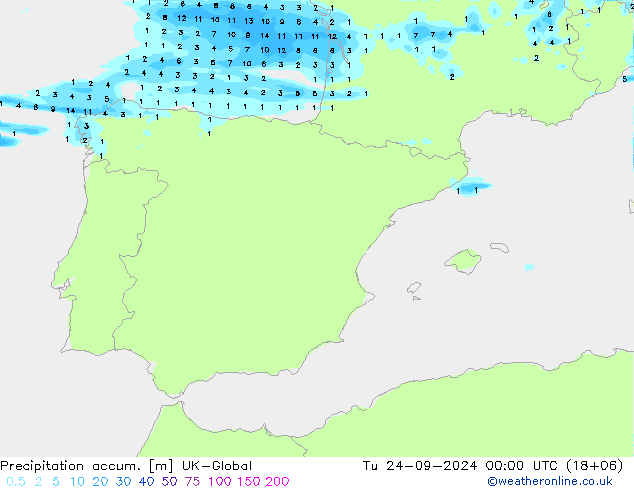 Precipitation accum. UK-Global вт 24.09.2024 00 UTC