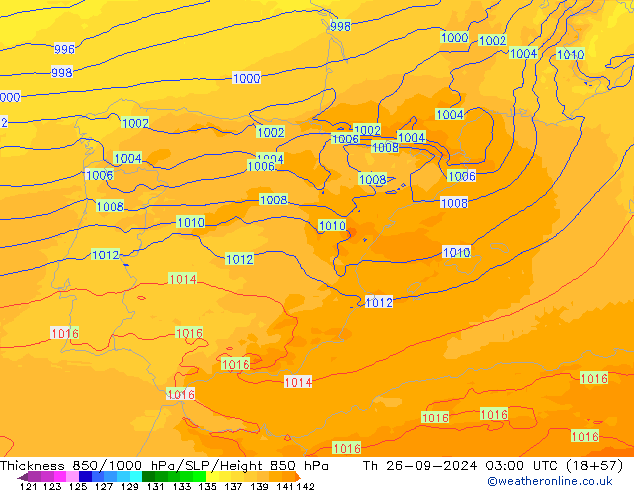 Dikte 850-1000 hPa UK-Global do 26.09.2024 03 UTC