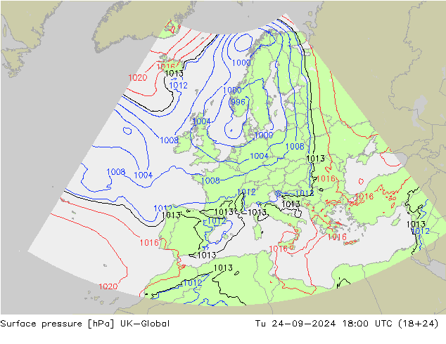 Surface pressure UK-Global Tu 24.09.2024 18 UTC