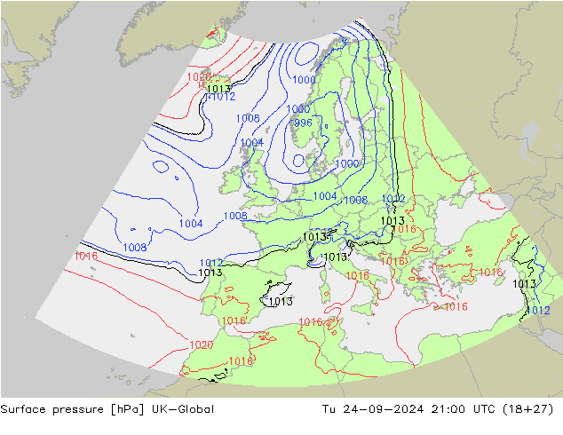 Atmosférický tlak UK-Global Út 24.09.2024 21 UTC