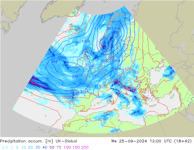 Toplam Yağış UK-Global Çar 25.09.2024 12 UTC