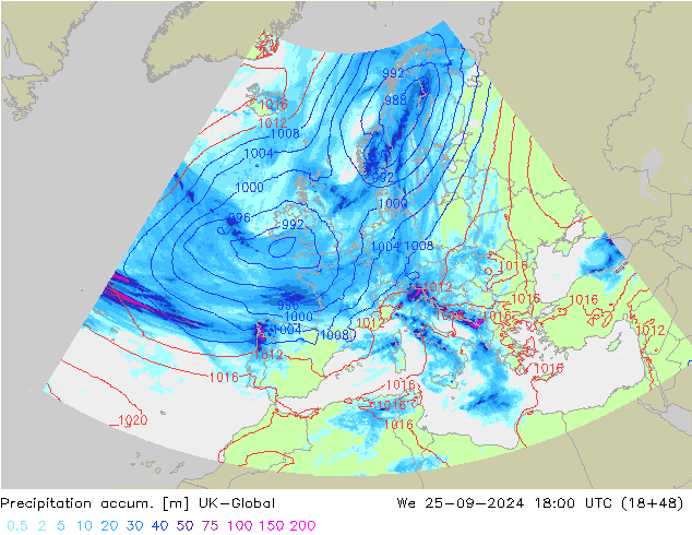 Precipitación acum. UK-Global mié 25.09.2024 18 UTC