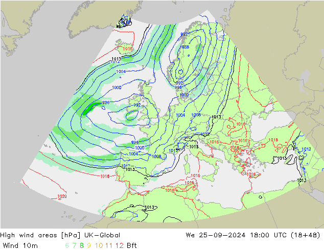 High wind areas UK-Global mer 25.09.2024 18 UTC