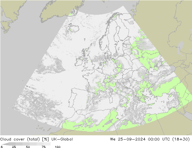 Cloud cover (total) UK-Global We 25.09.2024 00 UTC