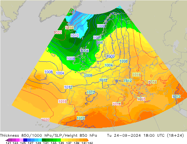 850-1000 hPa Kalınlığı UK-Global Sa 24.09.2024 18 UTC