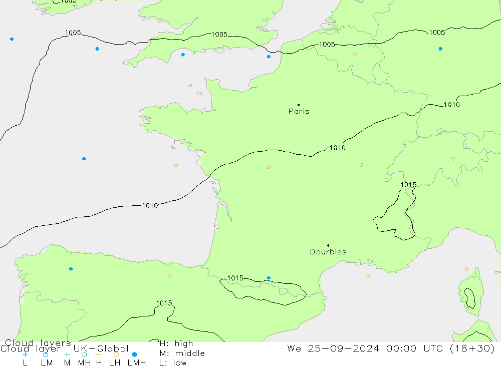 Cloud layer UK-Global We 25.09.2024 00 UTC