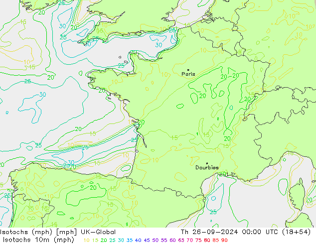 Isotachs (mph) UK-Global jeu 26.09.2024 00 UTC