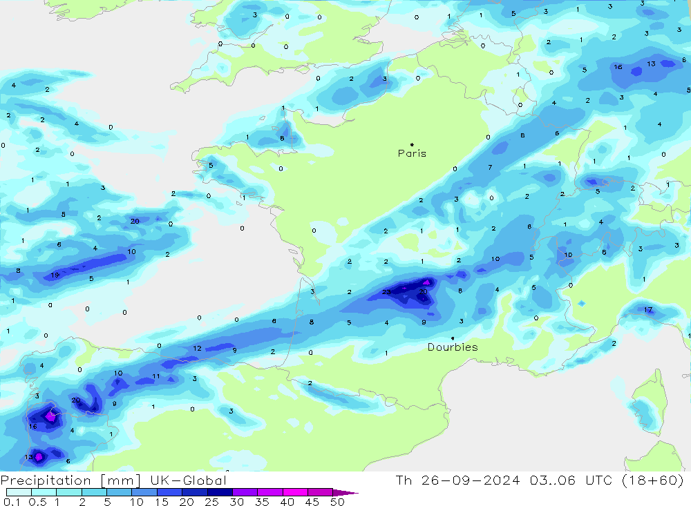 Precipitation UK-Global Th 26.09.2024 06 UTC