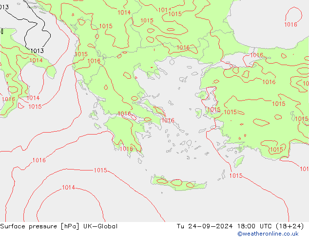 Surface pressure UK-Global Tu 24.09.2024 18 UTC