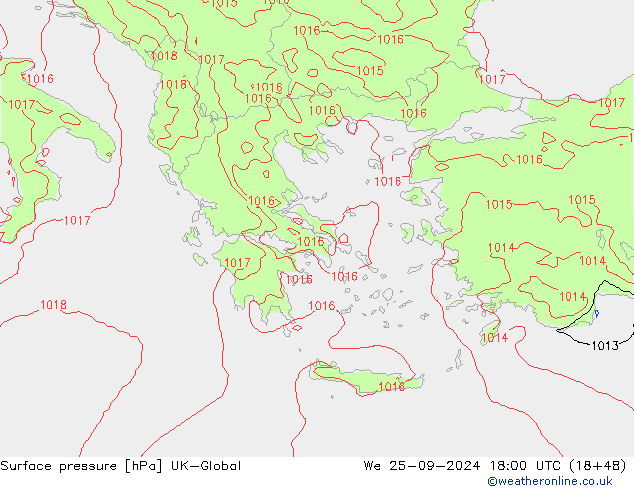 Atmosférický tlak UK-Global St 25.09.2024 18 UTC