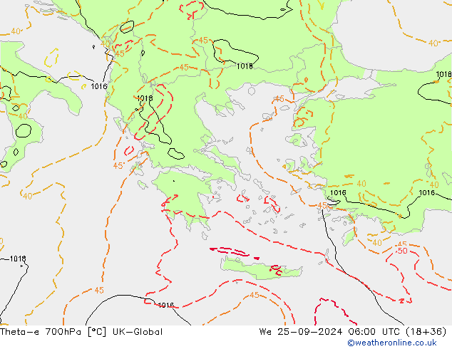 Theta-e 700hPa UK-Global St 25.09.2024 06 UTC