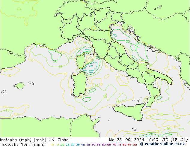 Isotachs (mph) UK-Global Mo 23.09.2024 19 UTC