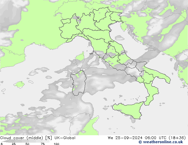 Nuages (moyen) UK-Global mer 25.09.2024 06 UTC